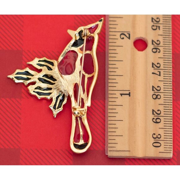 Vintage Art Nouveau Mistletoe Bird Gold Tone Christmas Brooch - O25 - Picture 2 of 2